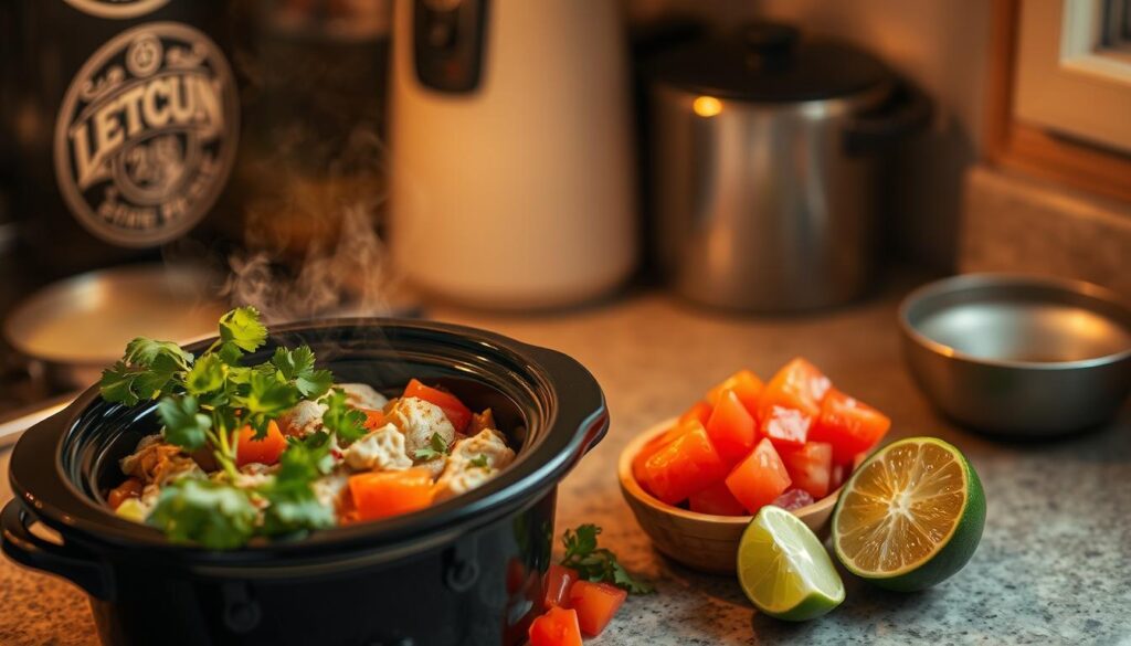 Slow Cooker Chicken Taco Soup Preparation