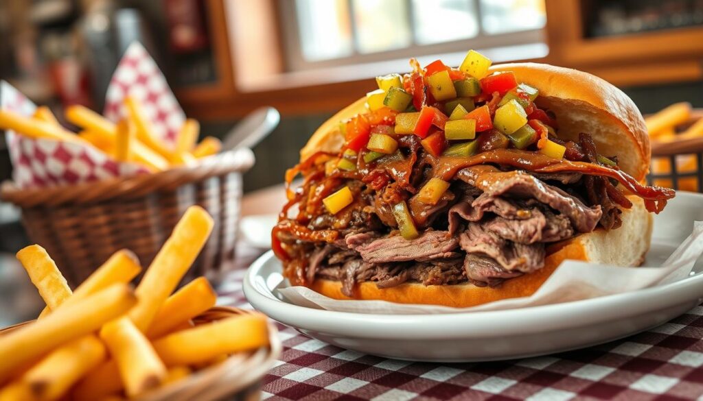 Chicago Style Italian Beef Sandwich Presentation