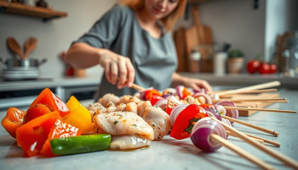Chicken Souvlaki Skewer Preparation