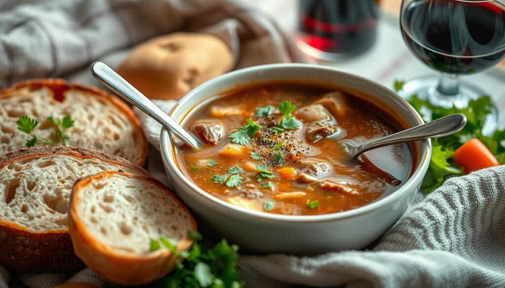 Winter beef soup serving suggestions