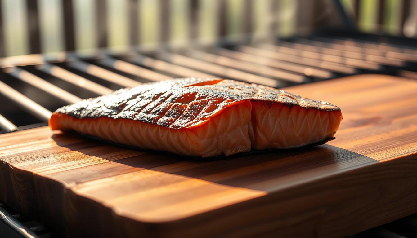 grilled salmon on plank cedar