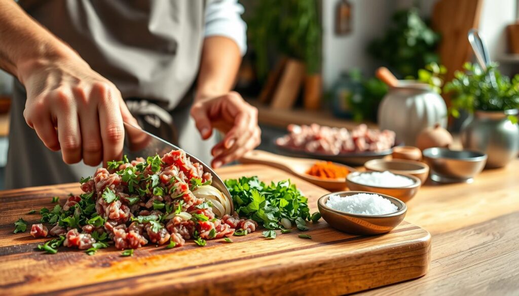 Preparing Ground Beef for Turkish Köfte Recipe