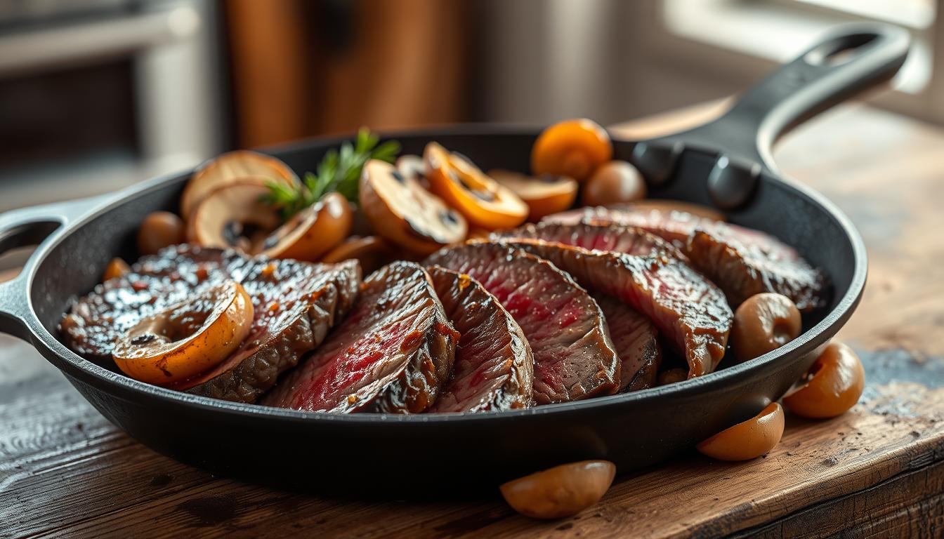 steak and onions and mushrooms